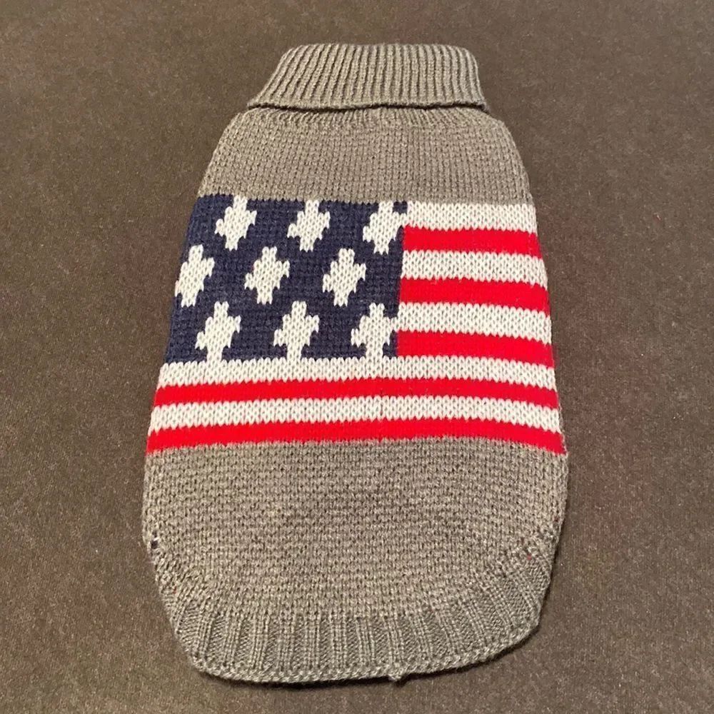 Dog Sweater Coat Cute American Flag Design Cable Knit Turtleneck Size M NWT